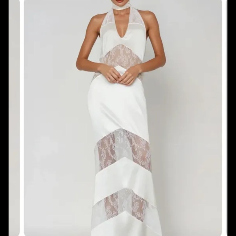 Chic White Lace Panel Maxi Dress